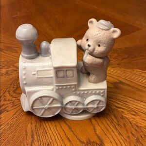 Ceramic Bear Train Toy  Music Box - White and Tan